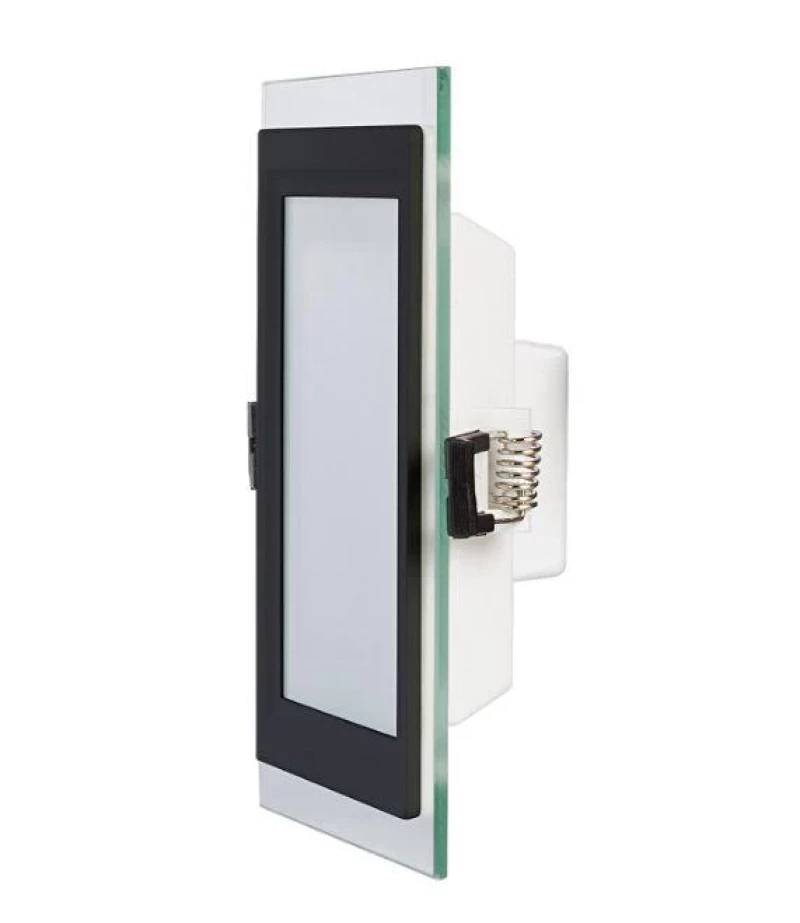 LED стъклен панел за вграждане, квадрат, 18W, 4200K, 220-240V AC, IP44, черен ринг