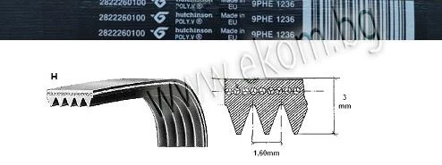 116AC01 Ремък 1236мм H9 EL гумен
