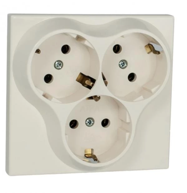 803АТ14 Контакт троен Класик 3/4крема 16А,250V 5304