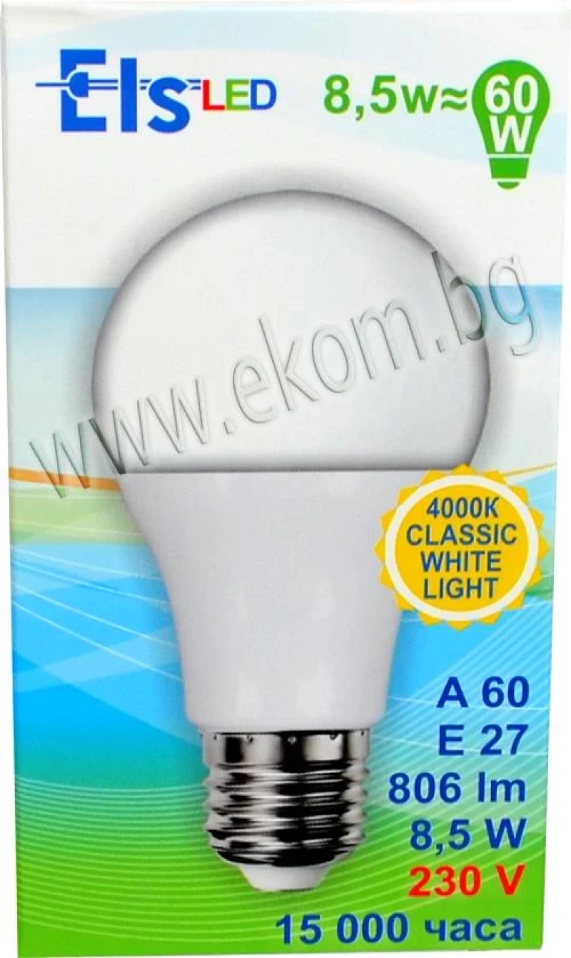 Крушка A60 LED E27 8.5W 230V 806LM 4000K BR