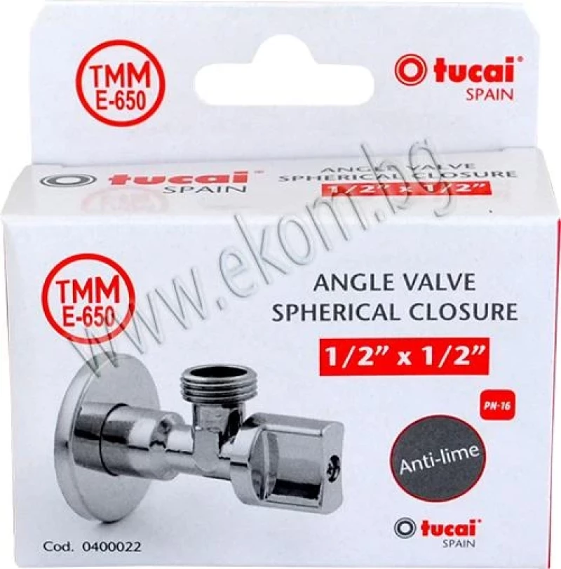 104TU08 Ъглов кран Е650 1/2"-1/2" 0400022