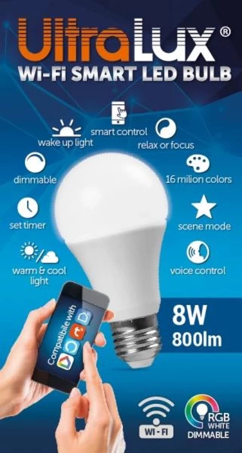 WIFI SMART LED КРУШКА, 8W E27 RGB+4200K 270° 220-240V AC