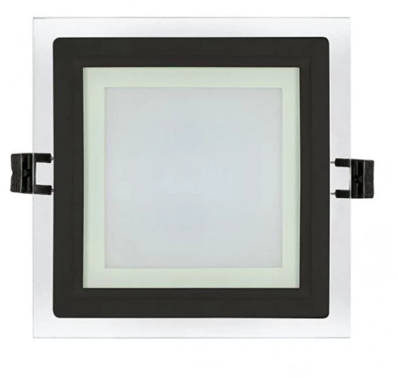 LED стъклен панел за вграждане, квадрат, 12W, 4200K, 220-240V AC, IP44, черен ринг