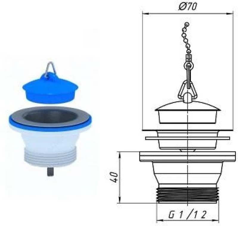 170WT08 ВИТЛО ЗА СИФОН С ТАПА PVC Ф70 1 1/2" M105