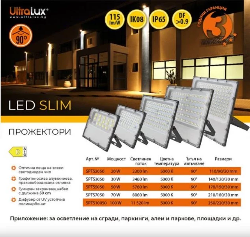 LED Slim прожектор 30W, 5000K, 220-240V AC, IP65 неутрална светлина