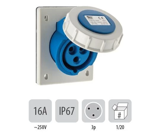 803PB21 Стационарен контакт наклонен СМ IP67 16A 3P
