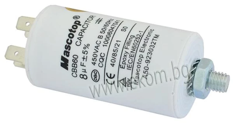 112LG04A Кондензатор 8mF/450VAC с кабелни обувки