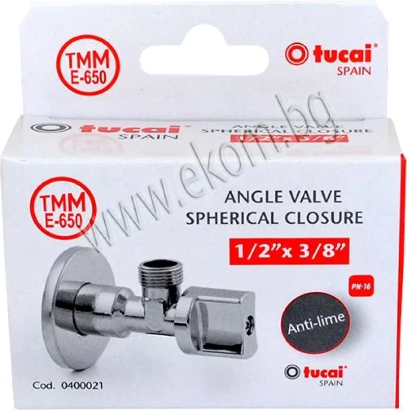 104TU07 Ъглов кран Е650 1/2"-3/8" 0400021
