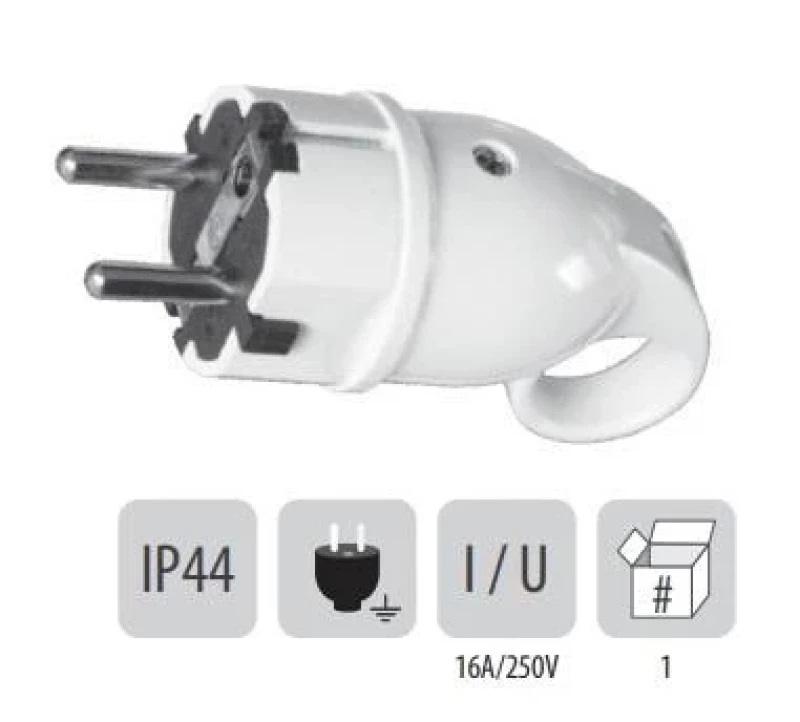 802PB21 Щепсел 16А двуполюсен бял WT-16