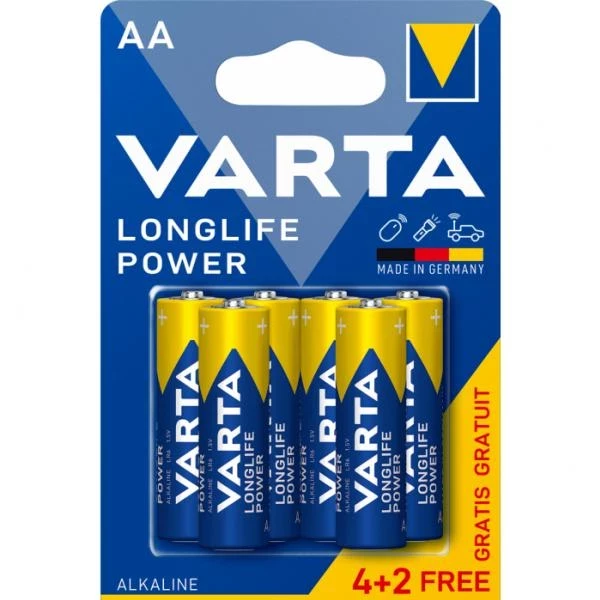 902VR12 Усилени алкални батерии Varta Longlife Power AA LR6 4+2 бр.