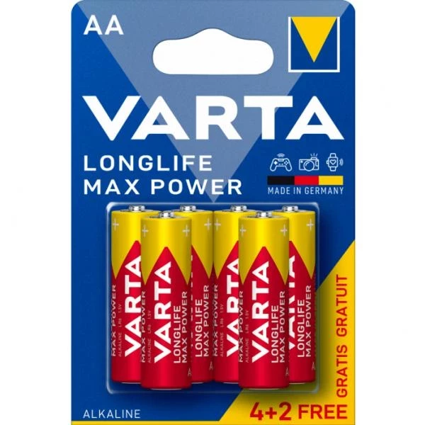 902VR10 Усилени алкални батерии Varta Longlife Max Power AA LR6 4+2 бр.