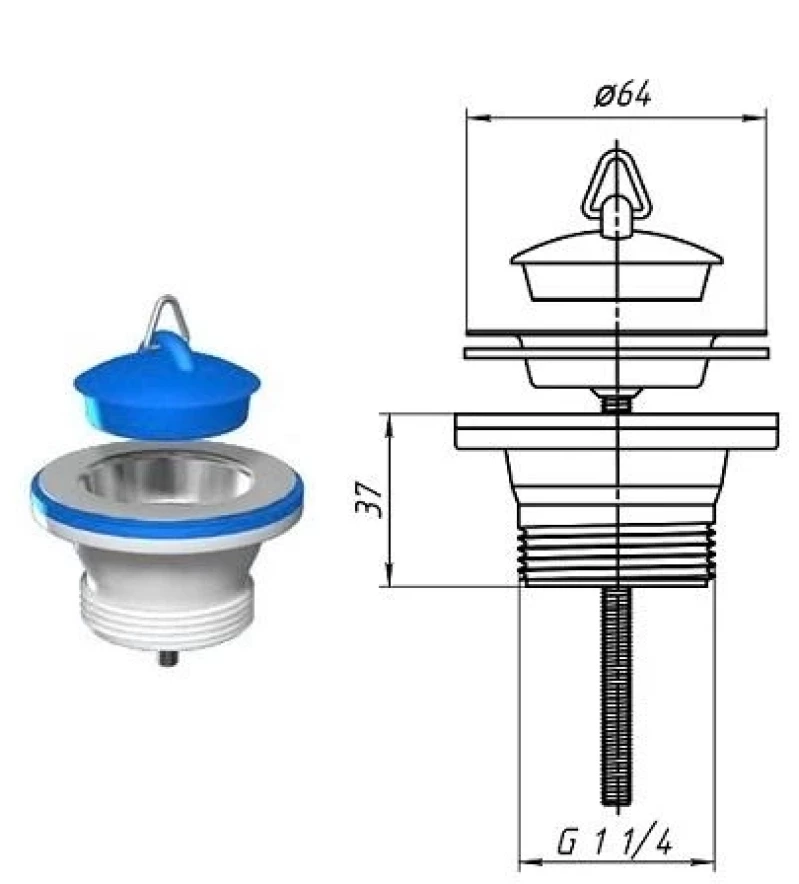 170WT07 ВИТЛО ЗА СИФОН С ТАПА PVC Ф65 1 1/4" M205