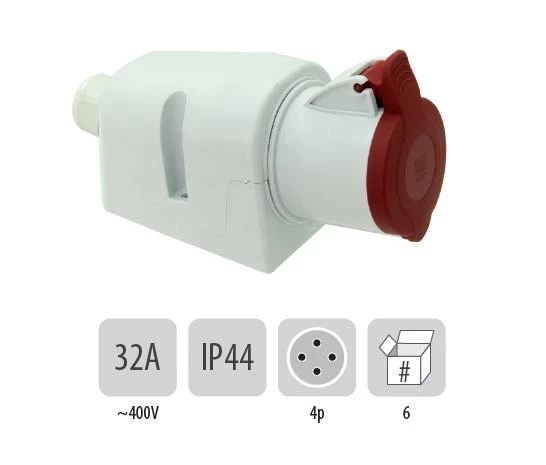 803PB19 Стационарен контакт ОМ IP44 32A 4P