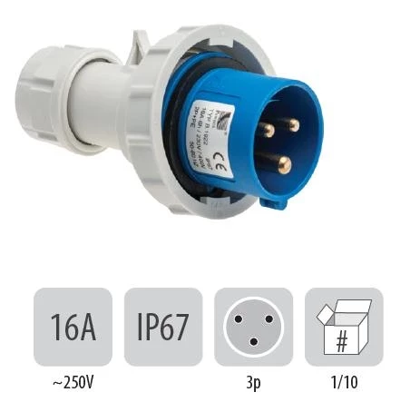 802PB37 Подвижен щепсъл IP67 16A 3P