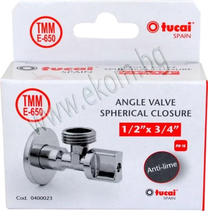 104TU09 Ъглов кран Е650 1/2"-3/4" 0400023