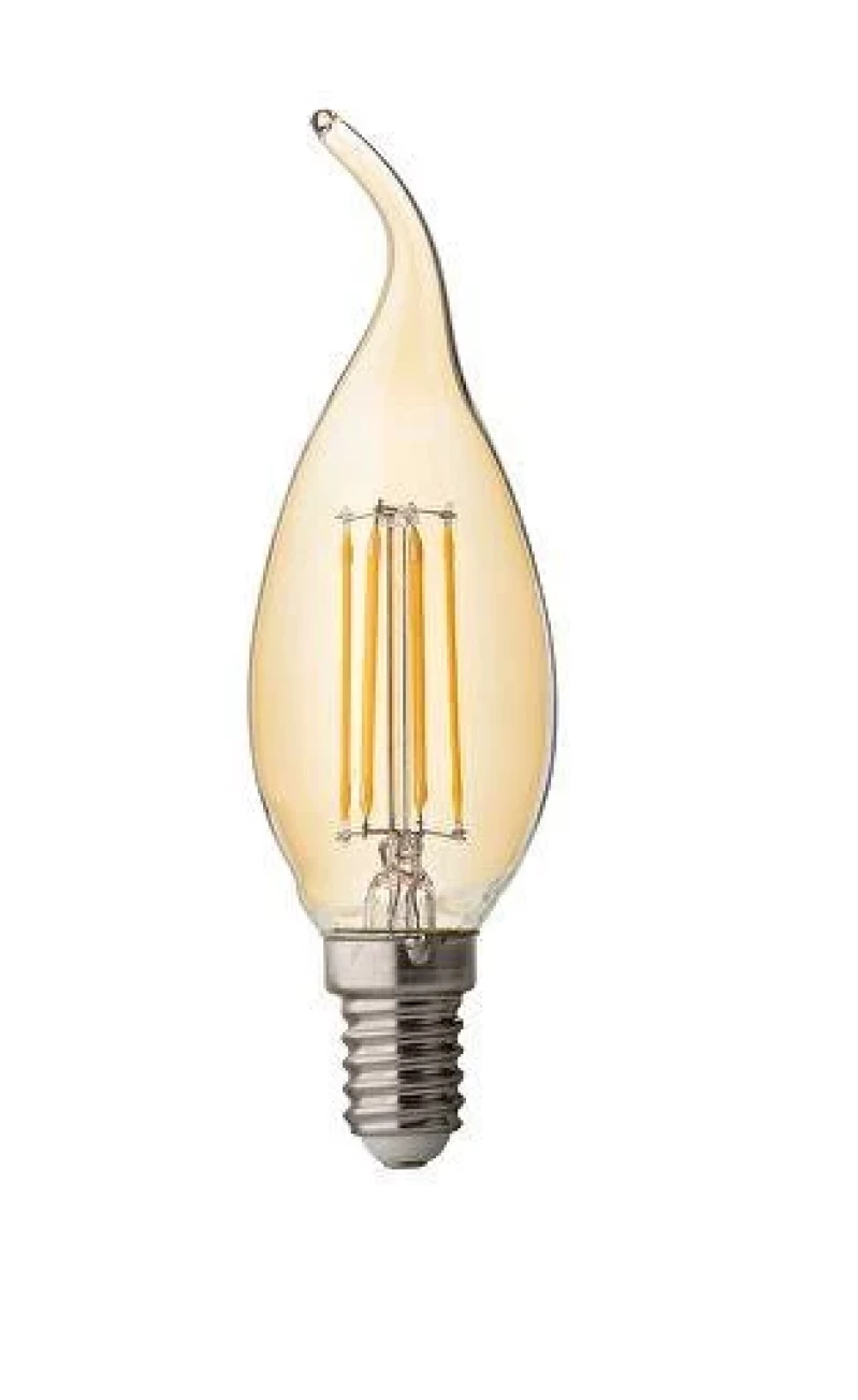 LED filament лампа пламък, димираща, 4W, E14, 2500K, 220-240V AC, амбър