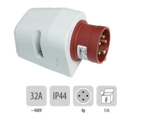 Снимка на 802PB35 Стационарен щепсъл ОМ IP44 32A 4P